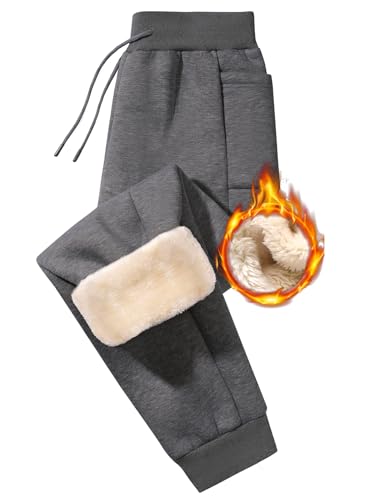 Niwicee Jogginghose Herren Winter Thermohose Sporthose Warme Sweathose Gefütterte Traininghose Baumwolle Fleece Hose Winterhose Verstellbarer Kordelzug mit Taschen Freizeithosen (Dark Grey, XXL) von Niwicee