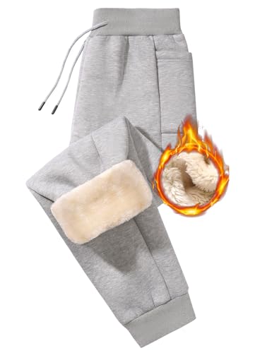 Niwicee Jogginghose Herren Winter Thermohose Sporthose Warme Sweathose Gefütterte Traininghose Baumwolle Fleece Hose Winterhose Verstellbarer Kordelzug mit Taschen Freizeithosen (Hellgrau, L) von Niwicee