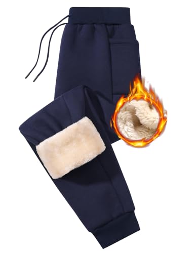 Niwicee Jogginghose Herren Winter Thermohose Sporthose Warme Sweathose Gefütterte Traininghose Baumwolle Fleece Hose Winterhose Verstellbarer Kordelzug mit Taschen Freizeithosen (Marineblau, L) von Niwicee