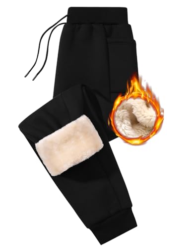 Niwicee Jogginghose Herren Winter Thermohose Sporthose Warme Sweathose Gefütterte Traininghose Baumwolle Fleece Hose Winterhose Verstellbarer Kordelzug mit Taschen Freizeithosen (Schwarz, L) von Niwicee