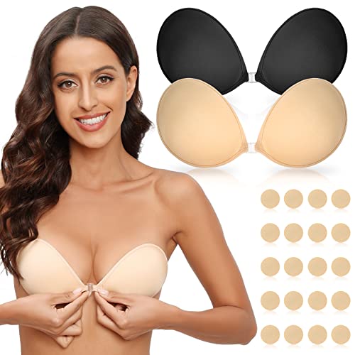 Niwicee Klebe BH Rückenfrei Push Up Trägerloser BH Selbstklebend Silikon Unsichtbar BH Mit 10 Nippel-schutzpaste Wiederverwendbare Für Aalle Rückenfreies Kleid Ballkleid Invisible Bras-Mixed-B von Niwicee