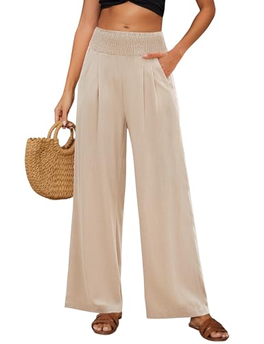 Niwicee Leinenhose Damen Sommer Baumwolle Leinen Hose High Waist Geradem Lose Casual Sommerhose mit Taschen Elastisch Hohe Taille Freizeithose Strandhose Lang Leichte (Khaki, M) von Niwicee