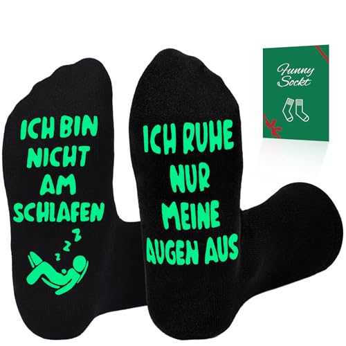 Niwicee Lustige Socken Geburtstag Weihnachten Vater Geschenk Kleinigkeiten für Männer Herren Geschenkideen socken mit spruch-Schwarz-Schlafen-Leuchtend von Niwicee