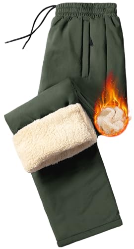 Niwicee Outdoor Hosen für Herren Jogginghose Wasserabweisende Regenhose Thermohose Fleece Gefütterte Trainingshose Sporthose Laufhose Wanderhose mit Reißverschlusstasche Jogger (Armeegrün, L) von Niwicee