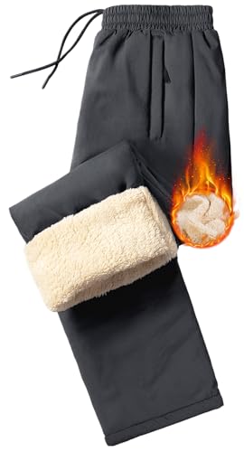 Niwicee Outdoor Hosen für Herren Jogginghose Wasserabweisende Regenhose Thermohose Fleece Gefütterte Trainingshose Sporthose Laufhose Wanderhose mit Reißverschlusstasche Jogger (Grau, XXL) von Niwicee