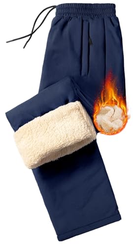 Niwicee Outdoor Hosen für Herren Jogginghose Wasserabweisende Regenhose Thermohose Fleece Gefütterte Trainingshose Sporthose Laufhose Wanderhose mit Reißverschlusstasche Jogger (Marineblau, M) von Niwicee