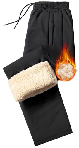Niwicee Outdoor Hosen für Herren Jogginghose Wasserabweisende Regenhose Thermohose Fleece Gefütterte Trainingshose Sporthose Laufhose Wanderhose mit Reißverschlusstasche Jogger (Schwarz, XXL) von Niwicee