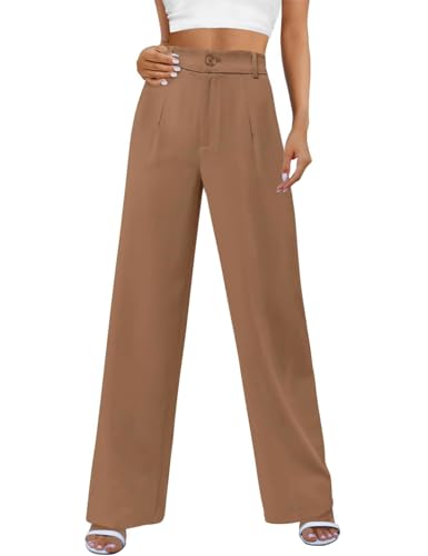 Niwicee Palazzo Hose Damen Leichte Elastische Taille Lose Gerade Geschnitten Mit Taschen Weite Hose Damen Sommer Für Legere Arbeit Geeignet.-Khaki-S von Niwicee