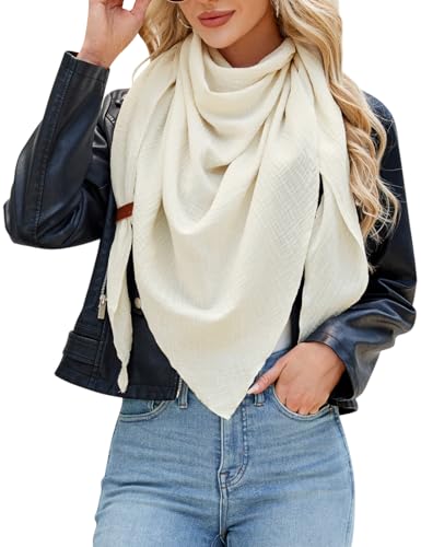 Niwicee Schal Damen Musselin Dreiecksschal-Dreieckstuch Unifarben Schal Halten Sie Warm Halstuch, Elegant Bequem Herbst Baumwolle Groß Tücher Damen Stola 190x80cm (Beige) von Niwicee