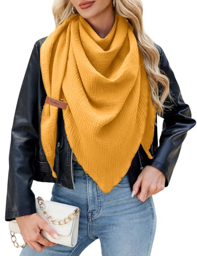 Niwicee Schal Damen Musselin Dreiecksschal-Dreieckstuch Unifarben Schal Halten Sie Warm Halstuch, Elegant Bequem Herbst Baumwolle Groß Tücher Damen Stola 190x80cm (Gelb) von Niwicee