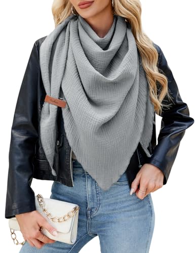 Niwicee Schal Damen Musselin Dreiecksschal-Dreieckstuch Unifarben Schal Halten Sie Warm Halstuch, Elegant Bequem Herbst Baumwolle Groß Tücher Damen Stola 190x80cm (Grau) von Niwicee