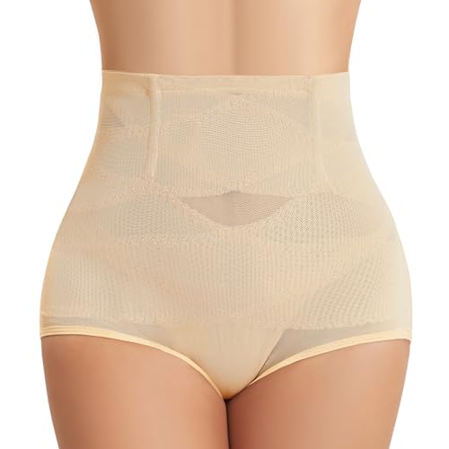 Niwicee Shapewear Damen Bauchweg Unterhose Damen Miederhose Hohe Taille Miederslip Figurformende Unterwäsche Formt Sofort Höschen Nahtlose Elastisch Body Shape-B-Beige-L von Niwicee