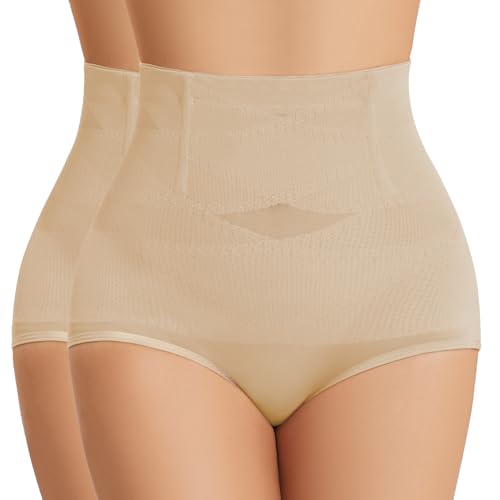 Niwicee Shapewear Damen Bauchweg Unterhose Damen Miederhose Hohe Taille Miederslip Figurformende Unterwäsche Formt Sofort Höschen Nahtlose Elastisch Body Shape-E-Beige*2-XL von Niwicee
