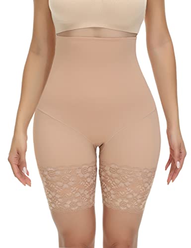 Niwicee Shapewear Damen Bauchweg Unterhose Damen Spitze Miederhose Hohe Taille Figurenformend Unterwäsche Leggings Body Shaper Taillenformen Atmungsaktive Slip Bauch Weg Stark Formend-Beige-L von Niwicee