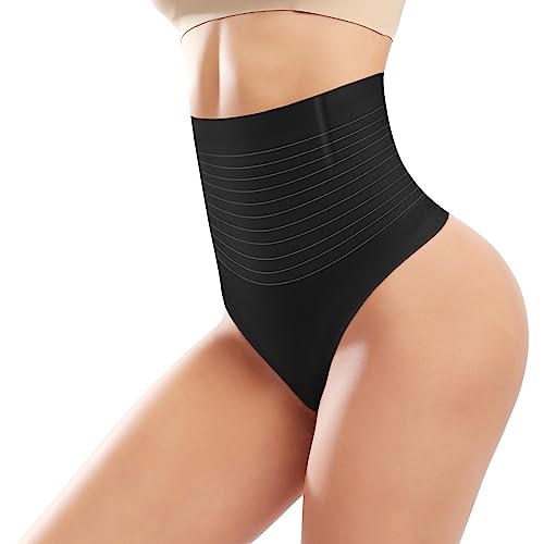 Niwicee Shapewear Damen Bauchweg Unterhose Damen String Tanga Miederhose Hohe Taille Bauch-Weg-Effekt Formt Sofort Shaper Miederslips Figurformende Nahtlose Unterwäsche-Schwarz-M von Niwicee