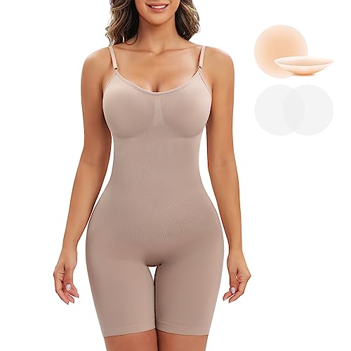 Niwicee Shapewear Damen Body Shaper Bauchweg Figurformender Ganzkörper Formende Bodys Abnehmen Nahtlos Oberschenkel Skims Verstellbarer Riemen Miederbody Stark Formend Bodysuit Women-Beige-L von Niwicee