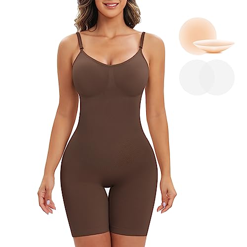 Niwicee Shapewear Damen Body Shaper Bauchweg Figurformender Ganzkörper Formende Bodys Abnehmen Nahtlos Oberschenkel Skims Verstellbarer Riemen Miederbody Stark Formend Bodysuit Women-Braun-M von Niwicee