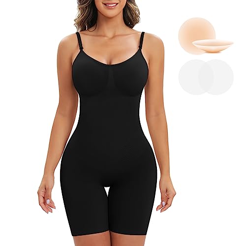 Niwicee Shapewear Damen Body Shaper Bauchweg Figurformender Ganzkörper Formende Bodys Abnehmen Nahtlos Oberschenkel Skims Verstellbarer Riemen Miederbody Stark Formend Bodysuit Women-Schwarz-L von Niwicee