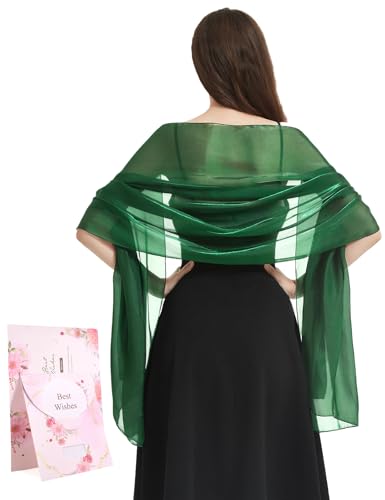Niwicee Stola Damen Festlich Schal Stola Für Abendkleid Funkelnde Metallische Tücher Abendparty Kleider Hochzeit Brautjungfer Frühling Sommer Brautkleider Pashmina Schals-Dunkelgrün von Niwicee
