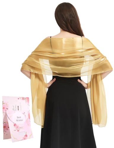 Niwicee Stola Damen Festlich Schal Stola Für Abendkleid Funkelnde Metallische Tücher Abendparty Kleider Hochzeit Brautjungfer Frühling Sommer Brautkleider Pashmina Schals-Gold von Niwicee