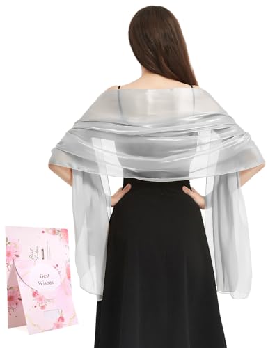 Niwicee Stola Damen Festlich Schal Stola Für Abendkleid Funkelnde Metallische Tücher Abendparty Kleider Hochzeit Brautjungfer Frühling Sommer Brautkleider Pashmina Schals-Grau von Niwicee