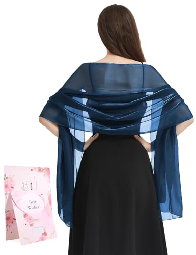 Niwicee Stola Damen Festlich Schal Stola Für Abendkleid Funkelnde Metallische Tücher Abendparty Kleider Hochzeit Brautjungfer Frühling Sommer Brautkleider Pashmina Schals-Marineblau von Niwicee