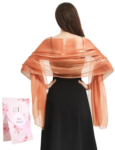 Niwicee Stola Damen Festlich Schal Stola Für Abendkleid Funkelnde Metallische Tücher Abendparty Kleider Hochzeit Brautjungfer Frühling Sommer Brautkleider Pashmina Schals-Orange-Rosa von Niwicee