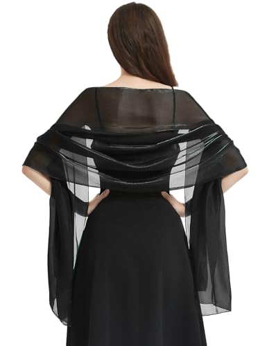 Niwicee Stola Damen Festlich Schal Stola Für Abendkleid Funkelnde Metallische Tücher Abendparty Kleider Hochzeit Brautjungfer Frühling Sommer Brautkleider Pashmina Schals-Schwarz von Niwicee