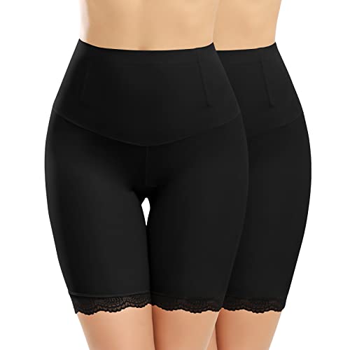 Niwicee Unterhosen Damen Miederpants Radlerhose Kurze Hose Unter Rock Mit Spitze Sicherheitshose Nahtlose Boxershorts Shorts Höschen Leggings Panties Lange Unterwäsche Miederhose Sommer-Schwarz*2-XL von Niwicee