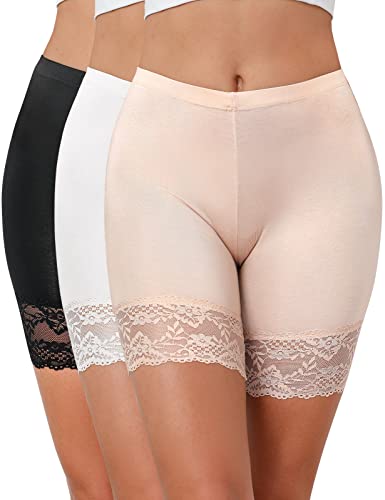 Niwicee Unterhosen Radlerhose Boxershorts Damen,Unter Rock Kurz Hose Anti-Chafing,Datenschutz Anti-rutsch Nicht Gekräuselt,Spitzenrand Elastik Panties Short Length Slipshorts Damen-Gemischte-L von Niwicee