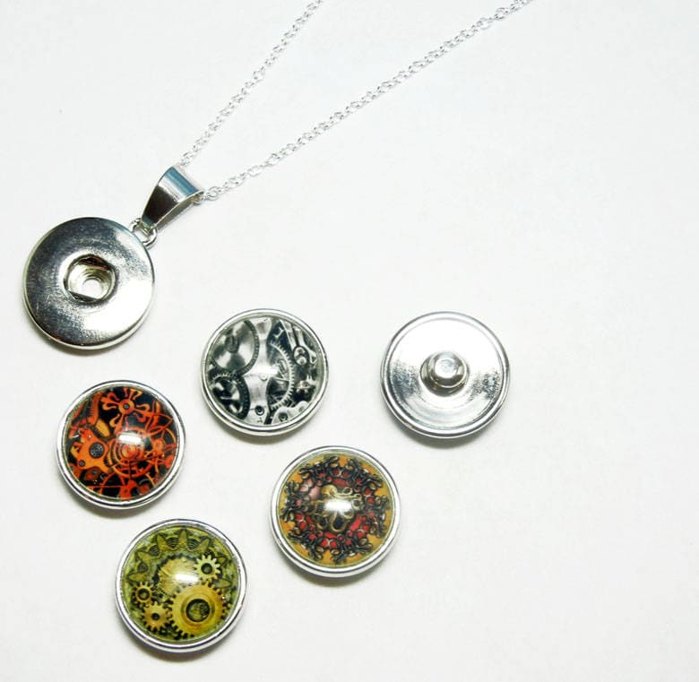 Austauschbare Snap On Anhänger - 4 Steampunk Set 22 Zoll Sterling Silber Halskette Mattysnaps Austauschbare Snap On Anhänger - 4 Steampunk Set 22 Zoll Sterling Silber Halskette Mattysnaps von Nixcreations