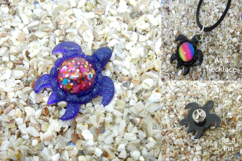 Harz Schildkröte Anhänger Oder Pin - Lila Mit Glitzerpanzer Optionen von Nixcreations