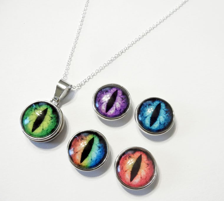 Set Aus 5 Glas Drachenauge Snap On Anhängern - Mit Sterling Silber Halskette Mattysnaps Set Aus 5 Glas Drachenauge Snap On Anhängern - Mit Sterling Silber Halskette Mattysnaps von Nixcreations