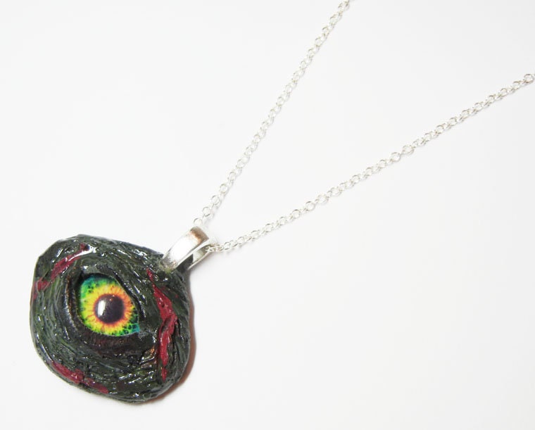 Zombie Auge Anhänger - Polymer Clay Glas Grün Gelb Mit Sterling Silber Ketten Option Zombie Auge Anhänger - Polymer Clay Glas Grün Gelb Mit Sterling Silber Ketten Option von Nixcreations
