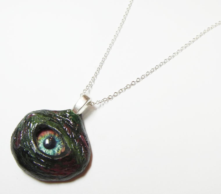 Zombie Auge Anhänger - Polymer Clay Glas Kupfer Grünes Mit Sterling Silber Ketten-Option Zombie Auge Anhänger - Polymer Clay Glas Kupfer Grünes Mit Sterling Silber Ketten-Option von Nixcreations