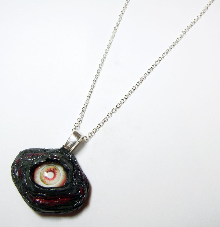 Zombie Auge Anhänger - Polymer Clay Glas Rot Weißes Mit Sterling Silber Ketten Option Zombie Auge Anhänger - Polymer Clay Glas Rot Weißes Mit Sterling Silber Ketten Option von Nixcreations