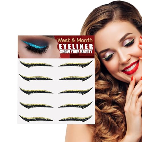 Glitter-Eyeliner-Aufkleber Für Sofort-Augen-Eyeliner-Modell, 5 Paar | Eyeliner-Aufkleber mit Glanz-Effekt, Make-up-Aufkleber für Frauen und Mädchen von Nixiara