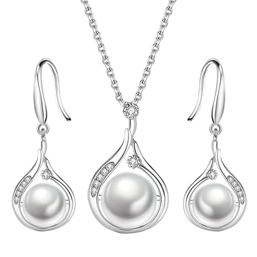 Nixiara Perlenschmuck für Frauen, Brautschmuck, Brautschmuck, elegante Brautschmuck, Halskette und Ohrringe mit Kunstperlen für Frauen Hochzeit Hochzeit, Se référer au descriptif, Kupfer + Abs von Nixiara