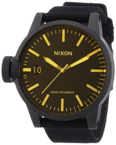 Nixon Herren-Armbanduhr XL The Chronicle Matte Black/Orange Tint Analog Quarz Textil A1271354-00 von Nixon