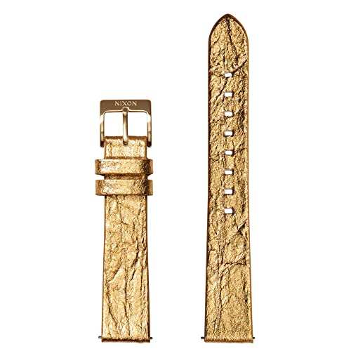Nixon Pineapple Wechselarmband für Uhren mit 16 mm Abstand aus veganem Ananas-Leder in der Farbe Gold-Folie mit Edelstahlschließe und Armbandöse, BA002-3426-00 von Nixon