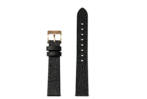 Nixon Pineapple Wechselarmband für Uhren mit 16 mm Abstand aus veganem Ananas-Leder in der Farbe Schwarz mit Edelstahlschließe und Armbandöse, BA002-000-00 von Nixon