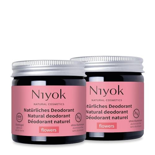 Niyok® 2-in-1 anti-transpirante Deocreme "Flowers" (2x40ml) • Natürliches Deo ohne Aluminium • 24h Schutz vor Geruch & Schweiß • Deodorant Creme für Damen & Herren • Feste Deo Creme vegan von Niyok