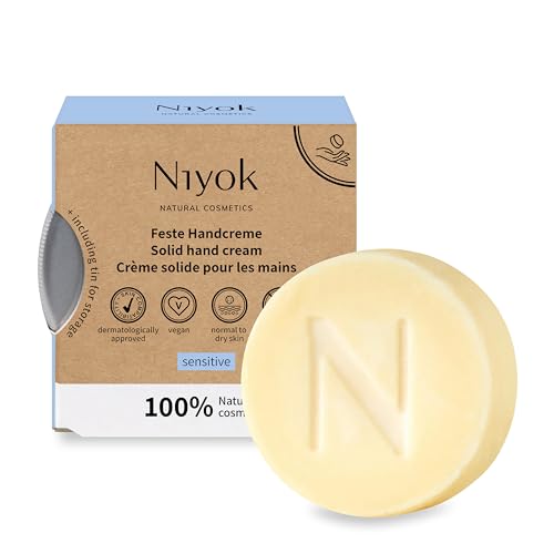 Niyok® Feste Handcreme "Sensitiv" (50g) • Handbalsam für sensible & empfinadliche Haut • Handcreme ohne Parfum • Schnell einziehend & natürlich • Basic Handlotion • Plastikfrei & Vegan von Niyok