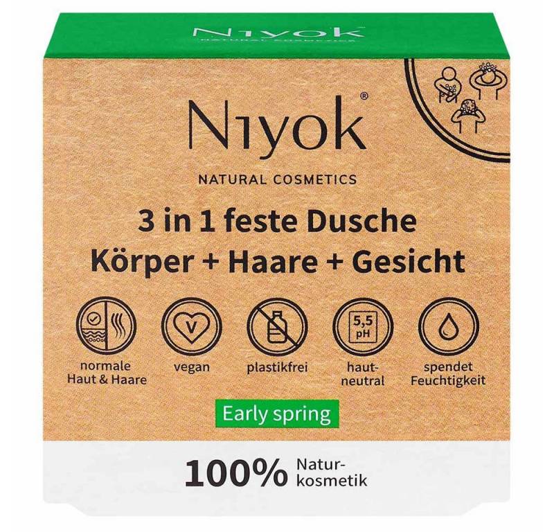 Niyok Duschgel in feste Dusche Körper Haare Gesicht Early spring, 80 g von Niyok