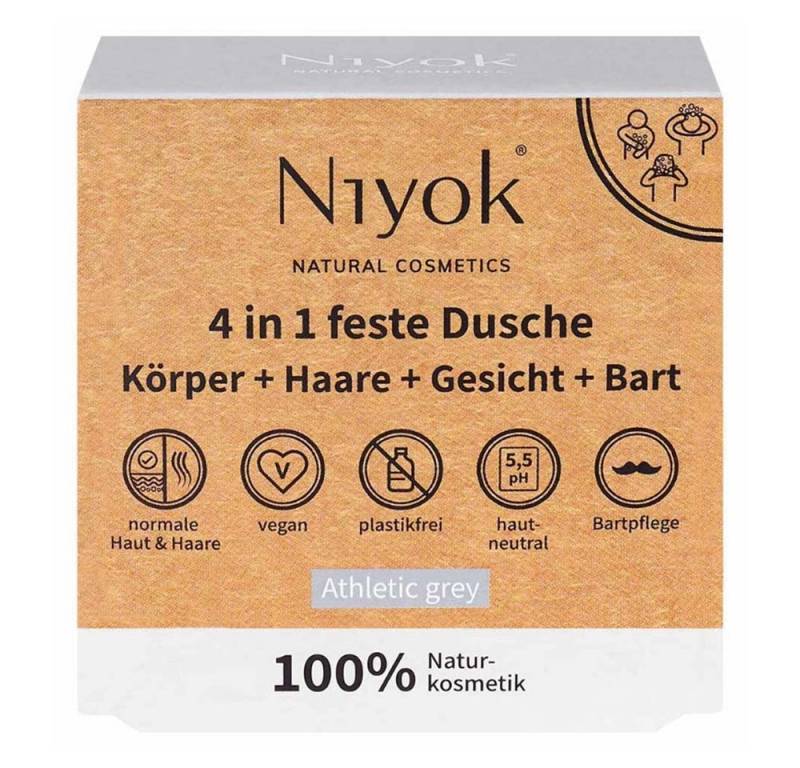 Niyok Feste Duschseife 4in1 feste Dusche Körper+Haare+Gesicht+B - Athletic grey 80g von Niyok