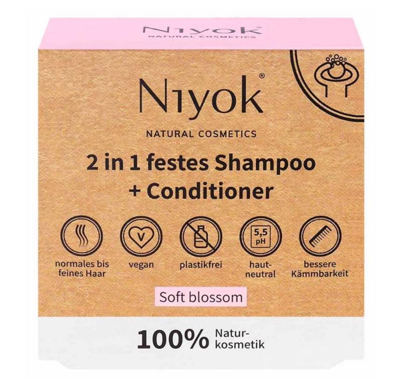 Niyok Festes Haarshampoo 2in1 festes Shampoo+Conditioner - Soft blossom 80g von Niyok