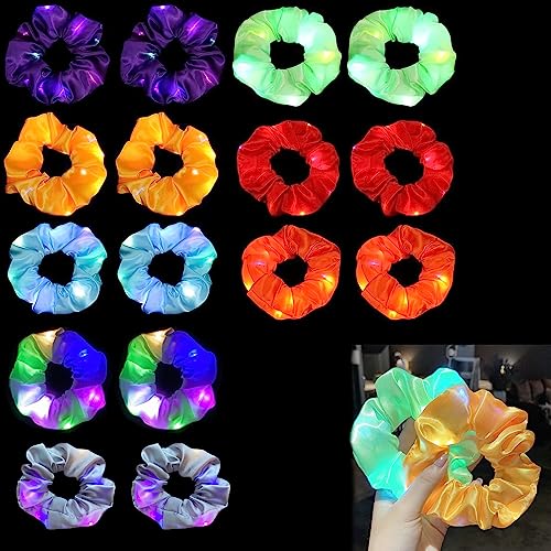 Leuchtende Haargummis LED Haarschmuck Scrunchie: Nizirioo 16 Stücke Haargummis Leuchten mit 3 Licht Modi Leuchten im Dunkeln Haargummis Haarschmuck für Frauen Mädchen Neon Kopfbedeckungen Party von Nizirioo