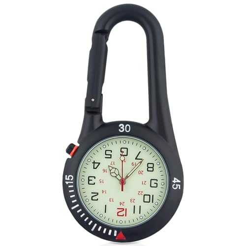 Nizirioo 1 Stück Krankenschwester Uhr: Quarzuhr Multifunktional Karabiner Uhr, Klein Leuchtgürteluhr für Ärzte Krankenschwestern Sanitäter Köche Sport Radfahrer Kletterer Unisex(Schwarz) von Nizirioo