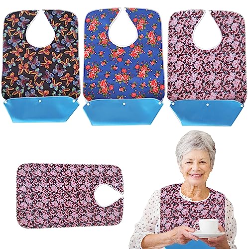 Nizirioo Latz Senioren Lätzchen für Erwachsene Lätzchen für Erwachsene 3 Stück Wasserabweisend mit Druckknopfverschluss Abwaschbarer Kleiderschutz Sabberlätzchen Essschürze für Frauen Ältere Mensche von Nizirioo