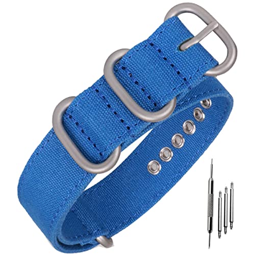 Niziruoup Uhrenarmband Canvas 24mm, Premium Nato Ballistic Armband Herren Damen Segeltuch Uhrenarmbänder Ersatzarmbänder mit Matter Schwerer Schnalle, für Uhr und Smartwatch, Baumwolle, Blau von Niziruoup